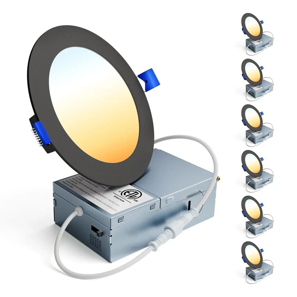 Ensenior 6 Pack 4 Inch LED Recessed Light Dimmable 5CCT 2700K-5000K 9W Black